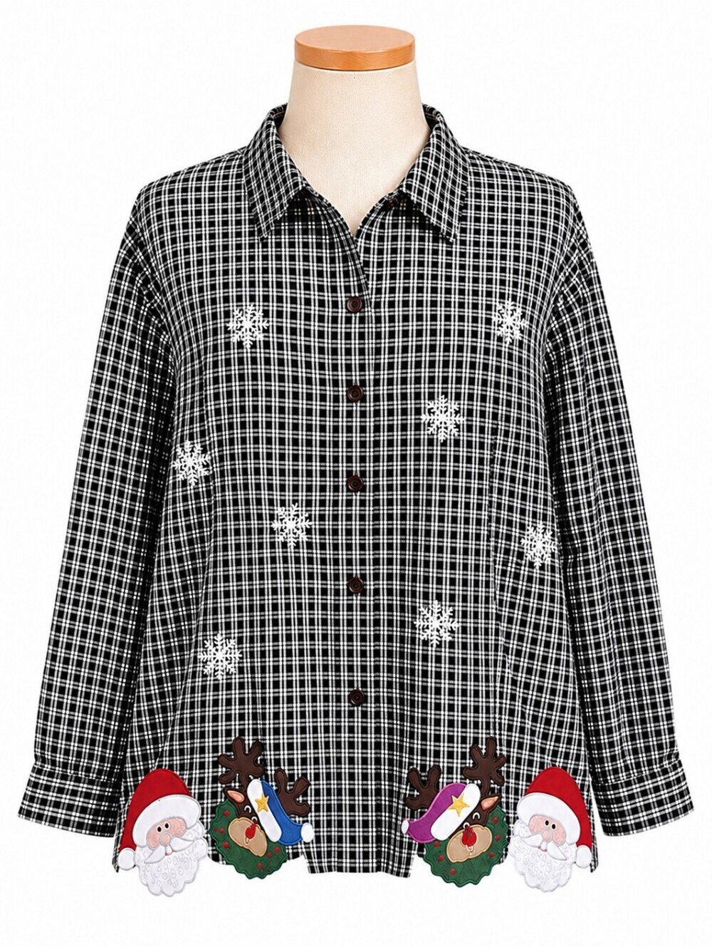 Lemon Grass 90's Embroidered Plaid Christmas Santa Button Down Shirt Sz 20 Party